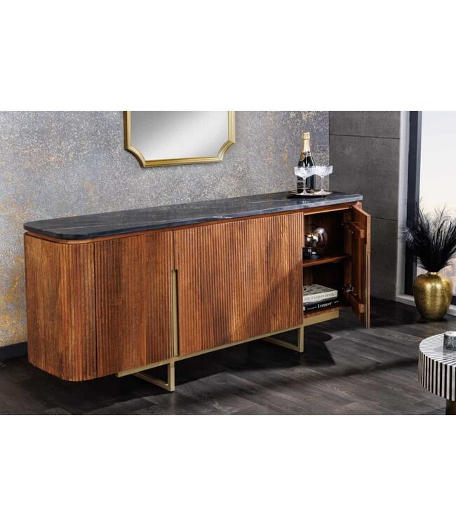 Invicta Interior Design Dressoir GATSBY 160cm bruin goud mangohout marmer metalen frame - 43336