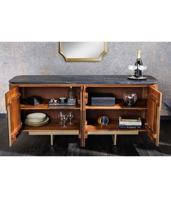 Invicta Interior Design Dressoir GATSBY 160cm bruin goud mangohout marmer metalen frame - 43336