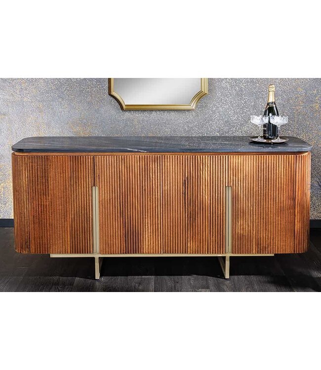 Invicta Interior Design Dressoir GATSBY 160cm bruin goud mangohout marmer metalen frame - 43336