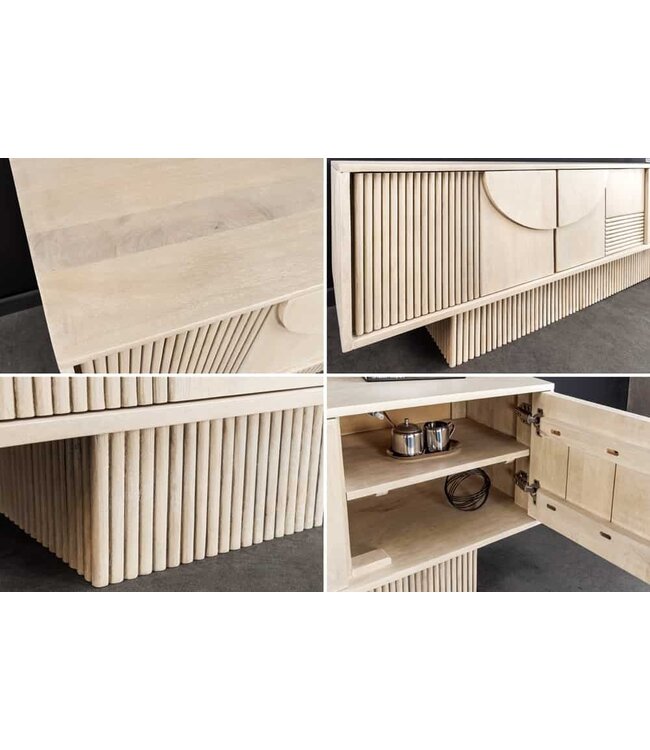 Invicta Interior Massief houten TV Lowboard ART DECO 200cm Wit Gelimineerd Mangohout 3D Front - 44061