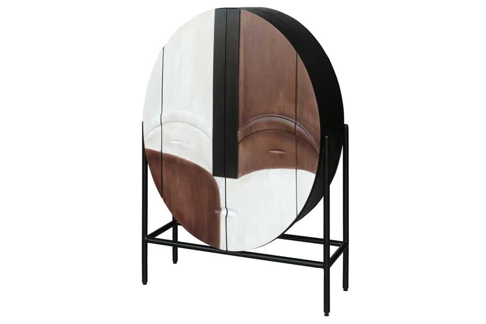 Massief houten dressoir VOODOO 120cm bruin wit zwart mangohout ovaal metalen frame - 44487