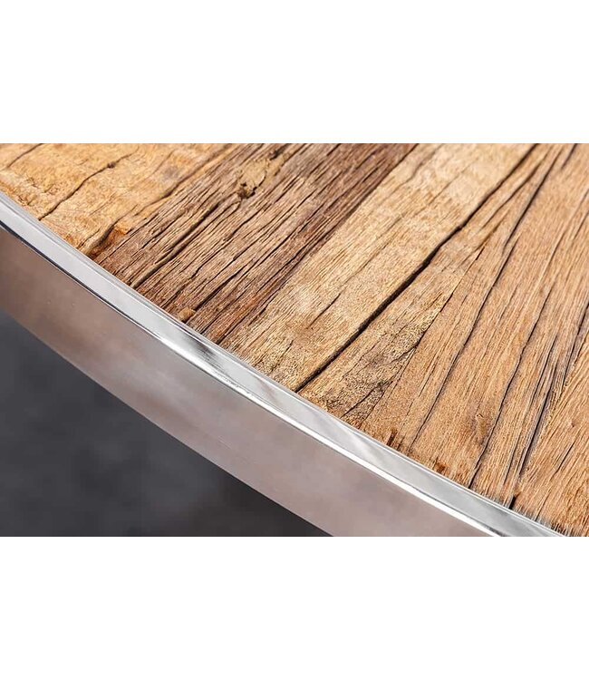 Invicta Interior Ronde eettafel BARRACUDA 120cm bruin teakhout massief hout glazen blad zilver RVS verchroomd - 43622