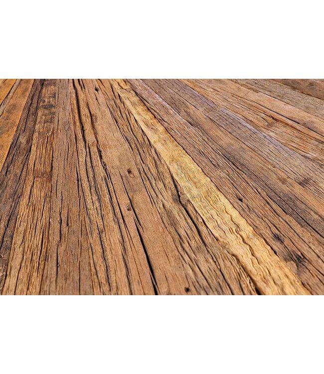 Invicta Interior Ronde eettafel BARRACUDA 120cm bruin teakhout massief hout glazen blad zilver RVS verchroomd - 43622