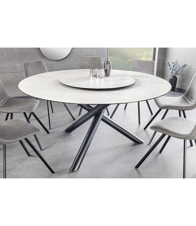 Invicta Interior Ronde eettafel SPIN 150cm wit met 360° draaibaar serveerbord marmer keramiek zwart - 44225