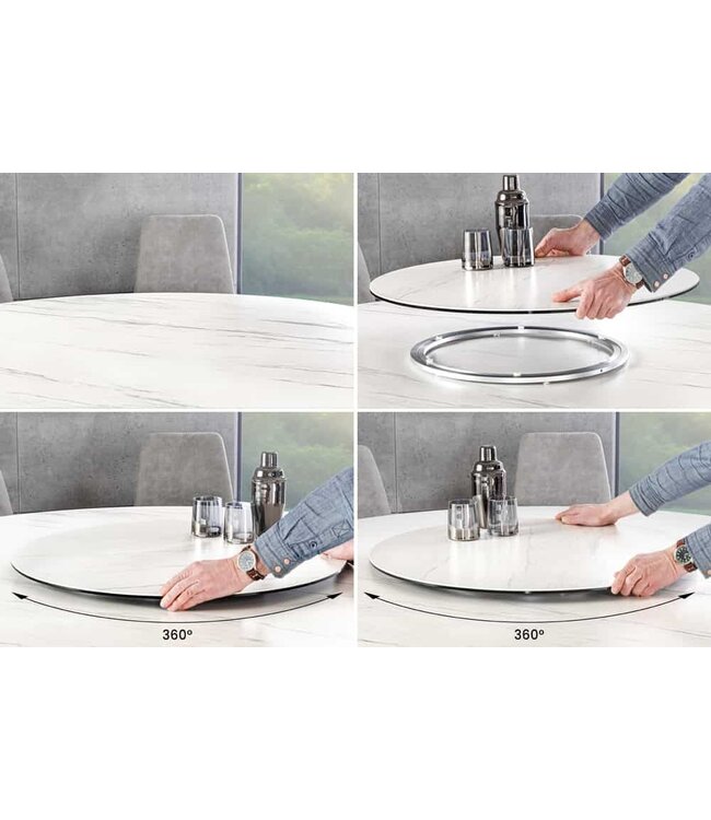 Invicta Interior Ronde eettafel SPIN 150cm wit met 360° draaibaar serveerbord marmer keramiek zwart - 44225