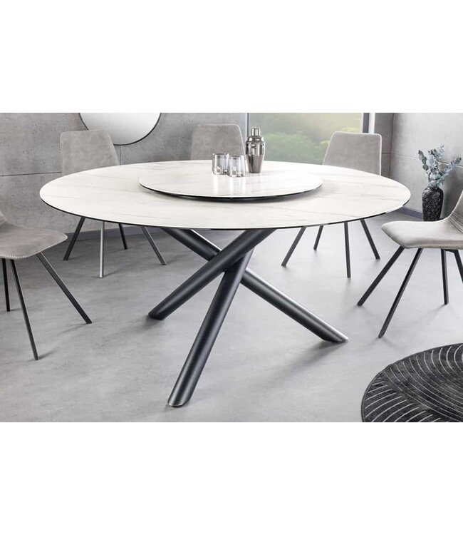 Invicta Interior Ronde eettafel SPIN 150cm wit met 360° draaibaar serveerbord marmer keramiek zwart - 44225