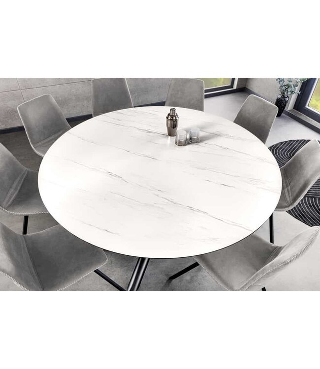 Invicta Interior Ronde eettafel SPIN 150cm wit met 360° draaibaar serveerbord marmer keramiek zwart - 44225