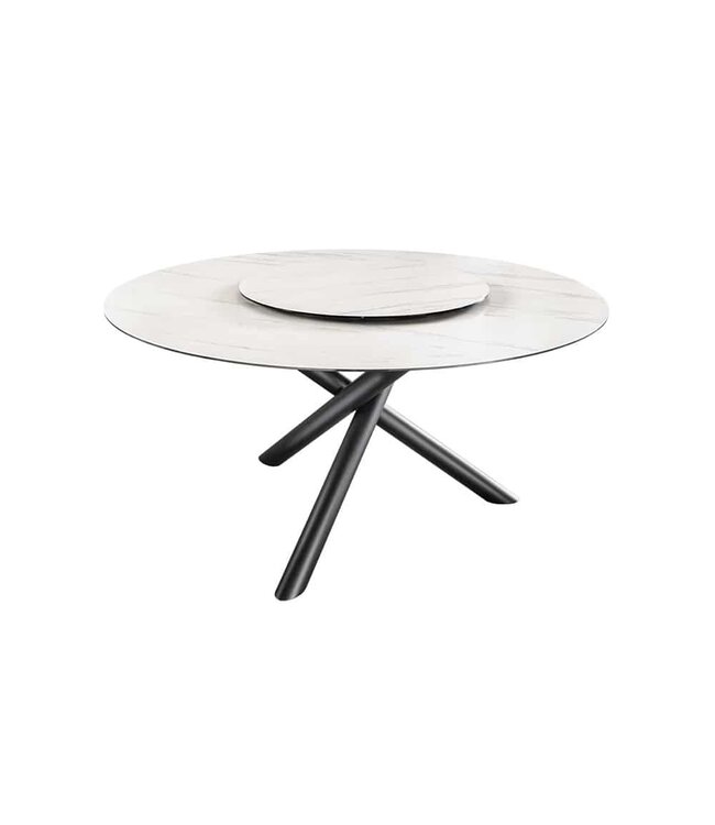 Invicta Interior Ronde eettafel SPIN 150cm wit met 360° draaibaar serveerbord marmer keramiek zwart - 44225