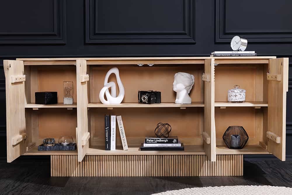 Design dressoir ART DECO 170cm wit gekalkt massief mangohout 3D front ...