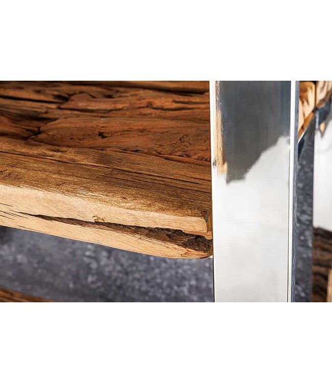 Invicta Interior Massief houten plank BARRACUDA 185cm bruin teakhout zilver roestvrij staal verchroomde boekenkast - 43616