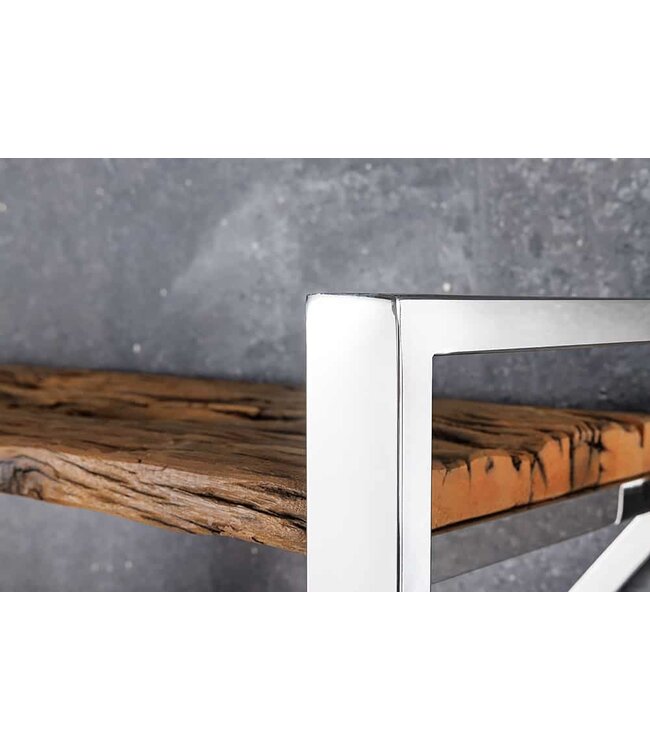 Invicta Interior Massief houten plank BARRACUDA 185cm bruin teakhout zilver roestvrij staal verchroomde boekenkast - 43616