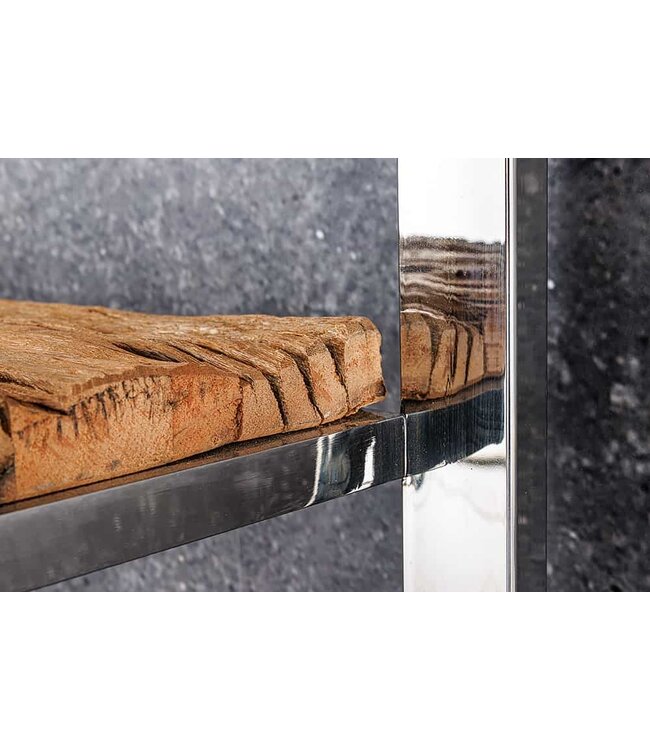 Invicta Interior Massief houten plank BARRACUDA 185cm bruin teakhout zilver roestvrij staal verchroomde boekenkast - 43616