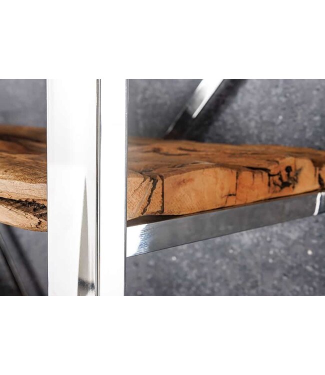 Invicta Interior Massief houten plank BARRACUDA 185cm bruin teakhout zilver roestvrij staal verchroomde boekenkast - 43616