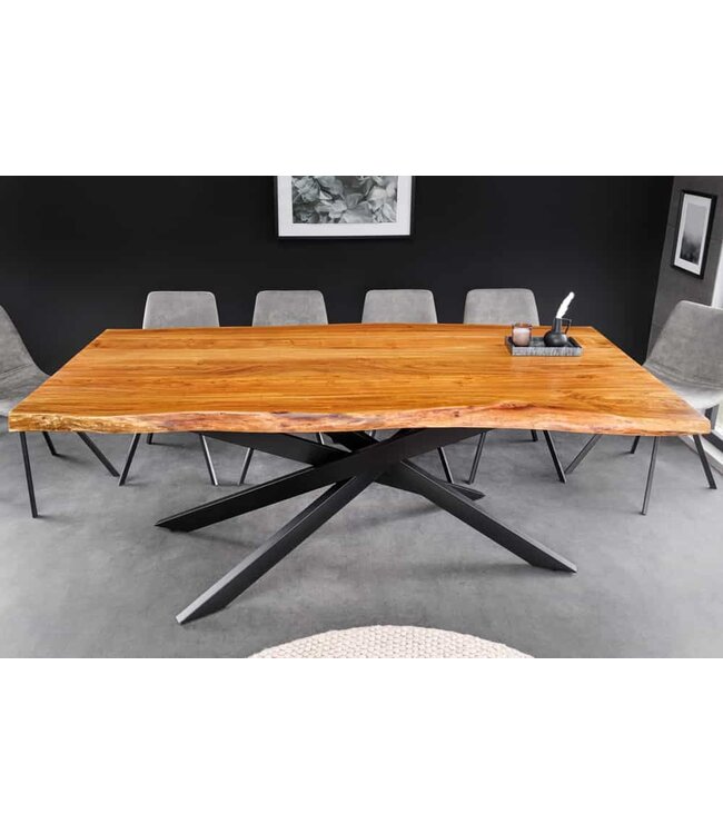 Invicta Interior Massief houten eettafel MAMMUT 200 cm Acacia zwart metalen boomrand 6 cm tafelblad - 43784