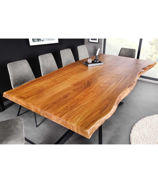 Invicta Interior Massief houten eettafel MAMMUT 200 cm Acacia zwart metalen boomrand 6 cm tafelblad - 43784