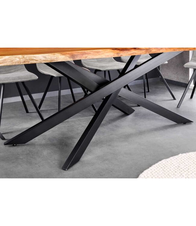 Invicta Interior Massief houten eettafel MAMMUT 200 cm Acacia zwart metalen boomrand 6 cm tafelblad - 43784