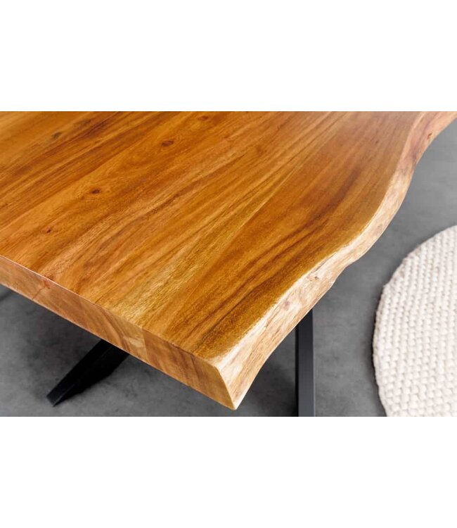 Invicta Interior Massief houten eettafel MAMMUT 200 cm Acacia zwart metalen boomrand 6 cm tafelblad - 43784