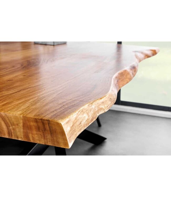 Invicta Interior Massief houten eettafel MAMMUT 200 cm Acacia zwart metalen boomrand 6 cm tafelblad - 43784