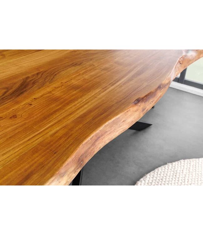 Invicta Interior Massief houten eettafel MAMMUT 200 cm Acacia zwart metalen boomrand 6 cm tafelblad - 43784
