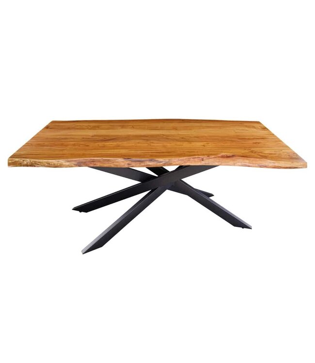 Invicta Interior Massief houten eettafel MAMMUT 200 cm Acacia zwart metalen boomrand 6 cm tafelblad - 43784