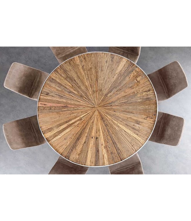 Invicta Interior Ronde eettafel BARRACUDA 140cm bruin teakhout massief hout glas zilver RVS verchroomd - 43623
