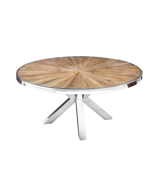 Invicta Interior Ronde eettafel BARRACUDA 140cm bruin teakhout massief hout glas zilver RVS verchroomd - 43623