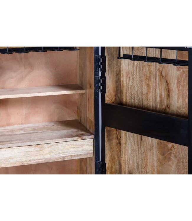 Invicta Interior Massieve XXL barkast MANDALA 140 cm mangohout zwart goud metalen frame snijwerk - 41106