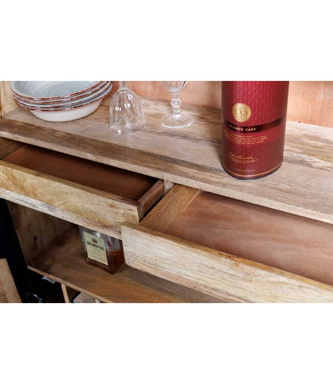 Invicta Interior Massieve XXL barkast MANDALA 140 cm mangohout zwart goud metalen frame snijwerk - 41106