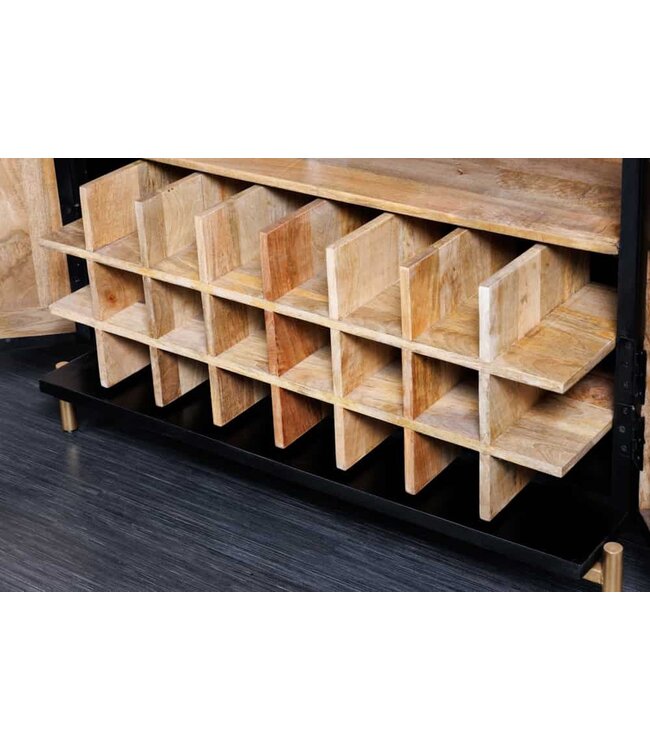 Invicta Interior Massieve XXL barkast MANDALA 140 cm mangohout zwart goud metalen frame snijwerk - 41106