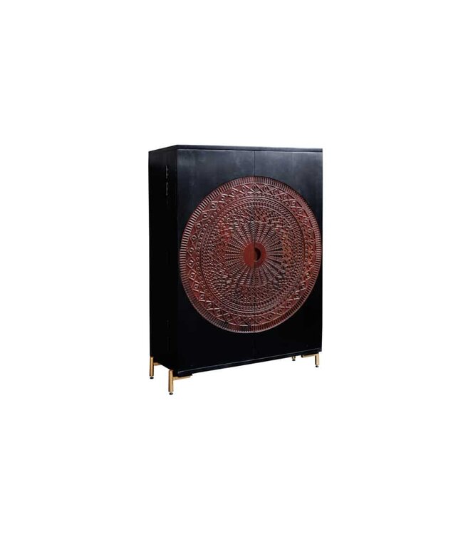 Invicta Interior Massieve XXL barkast MANDALA 140 cm mangohout zwart goud metalen frame snijwerk - 41106