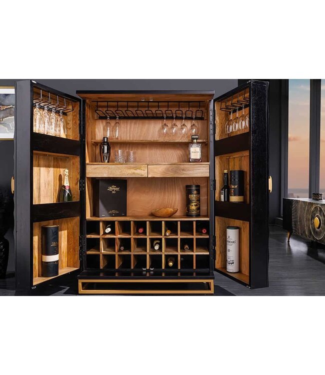 Invicta Interior Handgemaakte barkast GOLDEN SUNSET 140cm zwartgoud massief mangohout - 44252