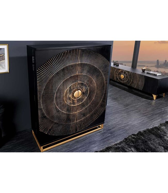 Invicta Interior Handgemaakte barkast GOLDEN SUNSET 140cm zwartgoud massief mangohout - 44252