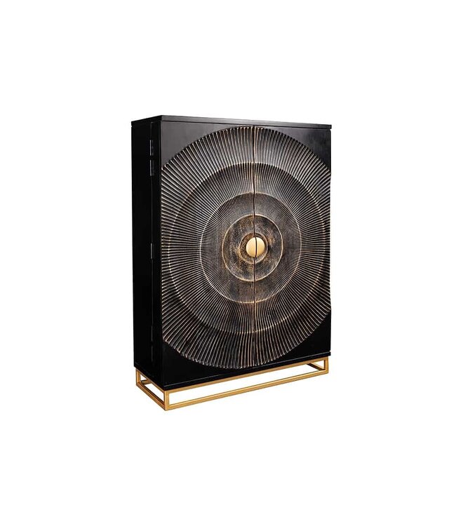 Invicta Interior Handgemaakte barkast GOLDEN SUNSET 140cm zwartgoud massief mangohout - 44252