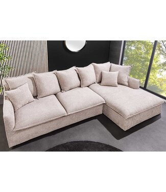 Invicta Interior Grote hoekbank HEAVEN 255cm champagne beige Bouclé Spring Core Covercover bank - 44187