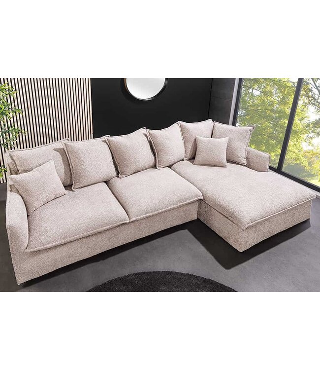 Invicta Interior Grote hoekbank HEAVEN 255cm champagne beige Bouclé Spring Core Covercover bank - 44187