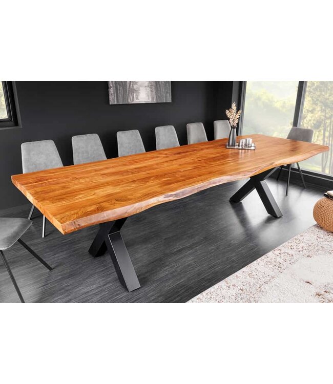 Invicta Interior Massief houten eettafel MAMMUT 300cm acacia X-frame zwart metalen boomrand 6cm tafelblad - 43782