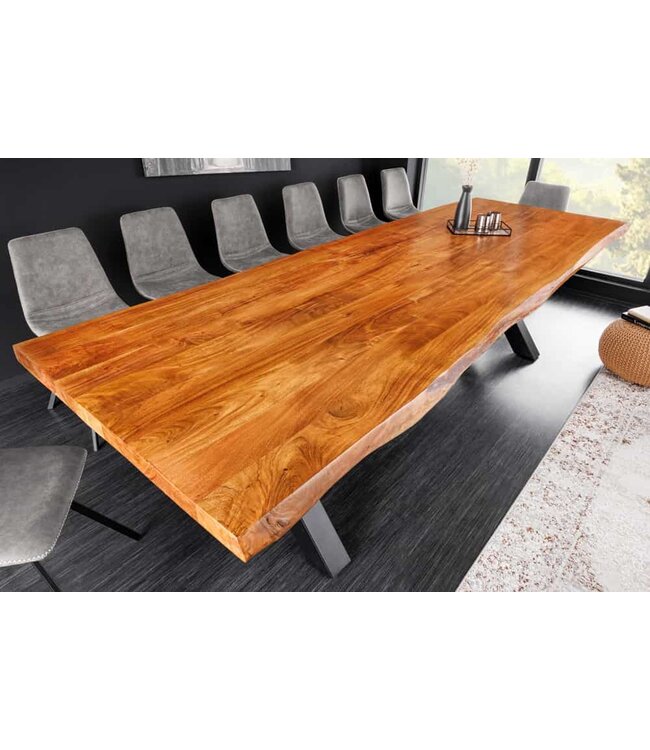 Invicta Interior Massief houten eettafel MAMMUT 300 cm Acacia X-Frame zwart metalen boomrand 6 cm tafelblad - 43782