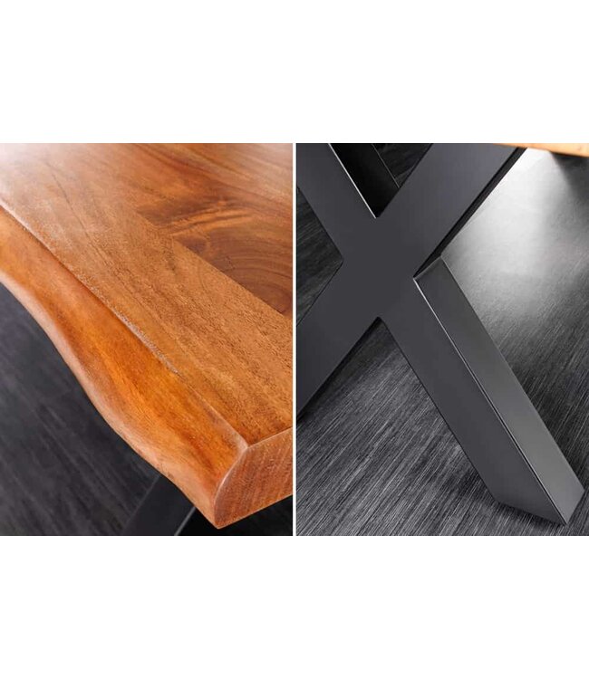 Invicta Interior Massief houten eettafel MAMMUT 300 cm Acacia X-Frame zwart metalen boomrand 6 cm tafelblad - 43782