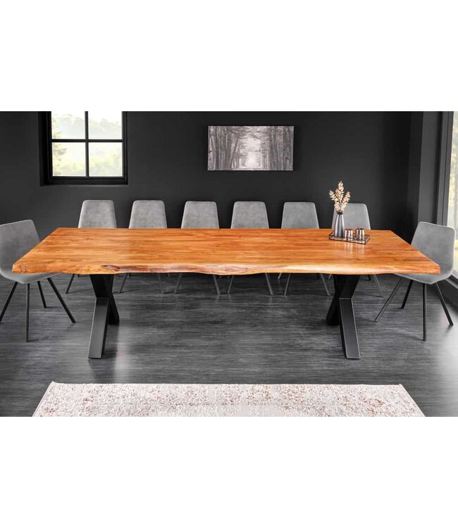 Invicta Interior Massief houten eettafel MAMMUT 300 cm Acacia X-Frame zwart metalen boomrand 6 cm tafelblad - 43782