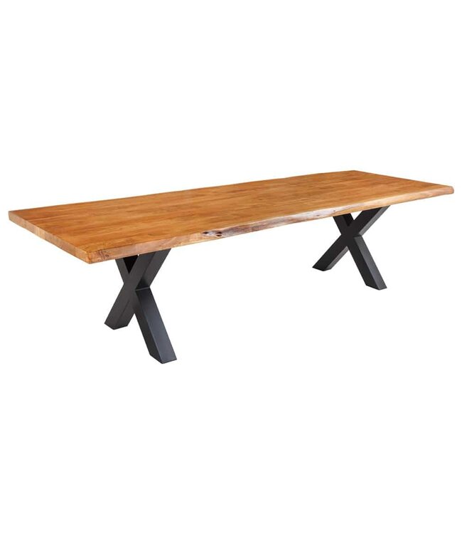 Invicta Interior Massief houten eettafel MAMMUT 300 cm Acacia X-Frame zwart metalen boomrand 6 cm tafelblad - 43782