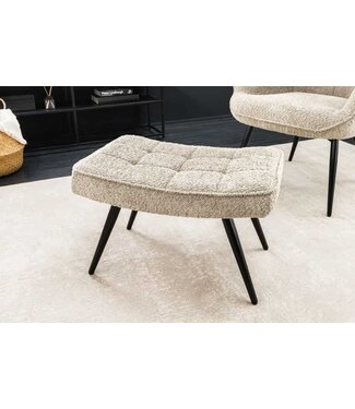 Invicta Interior Moderne kruk SCANDINAVIA champagne greige bouclé zwarte metalen poten voetenbank - 44028