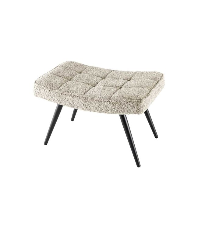 Invicta Interior Moderne kruk SCANDINAVIA champagne greige bouclé zwarte metalen poten voetenbank - 44028