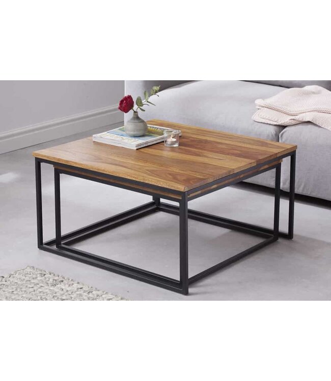 Invicta Interior Design salontafel set van 2 ELEMENTS 75cm bruin Sheesham massief houten afwerking - 6040711