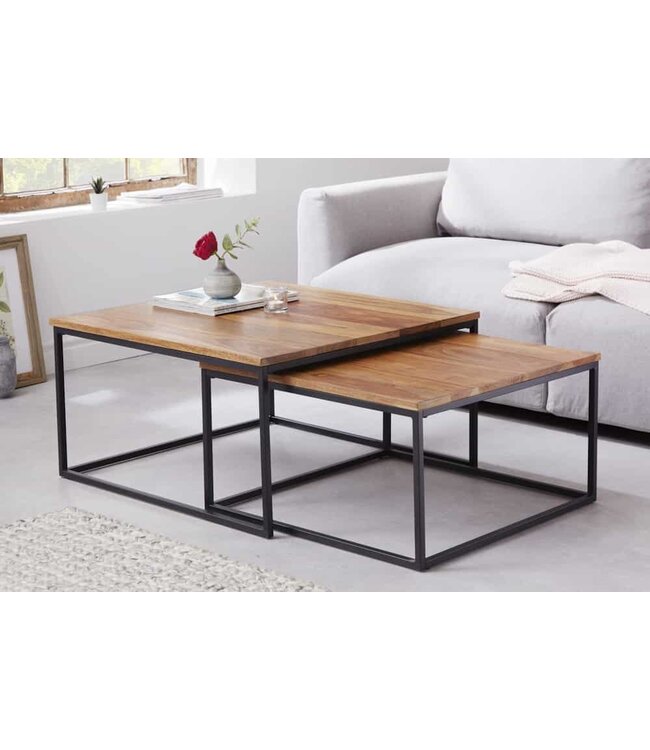 Invicta Interior Design salontafel set van 2 ELEMENTS 75cm bruin Sheesham massief houten afwerking - 6040711