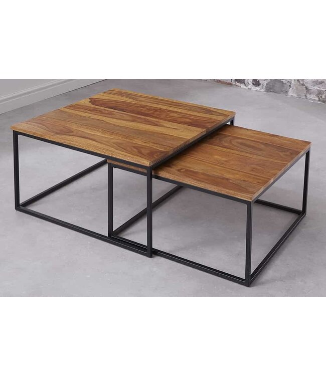 Invicta Interior Design salontafel set van 2 ELEMENTS 75cm bruin Sheesham massief houten afwerking - 6040711