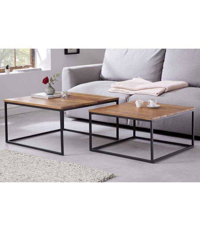 Invicta Interior Design salontafel set van 2 ELEMENTS 75cm bruin Sheesham massief houten afwerking - 6040711