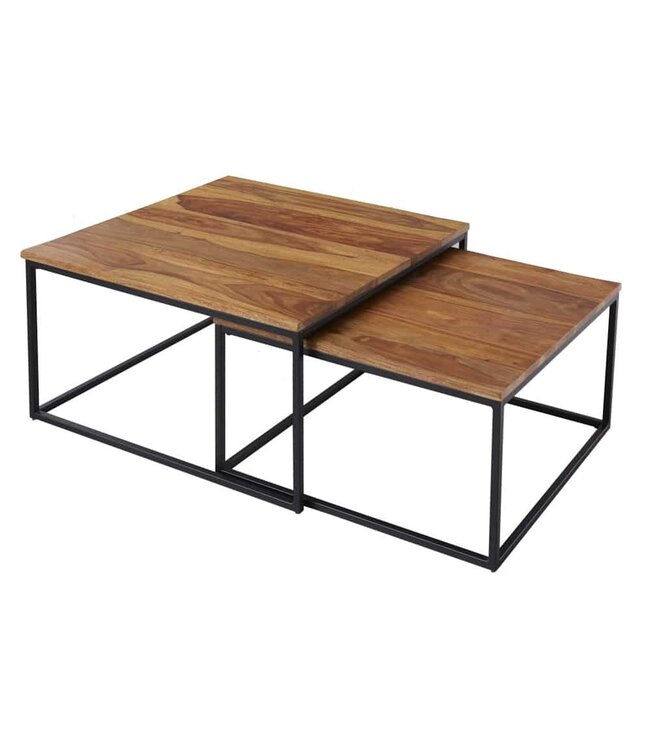 Invicta Interior Design salontafel set van 2 ELEMENTS 75cm bruin Sheesham massief houten afwerking - 6040711