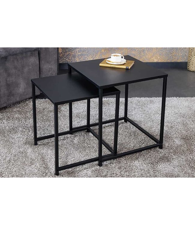 Invicta Interior Set van 2 salontafels DURA STEEL 50 cm metaal zwarte bijzettafels modern design - 43326