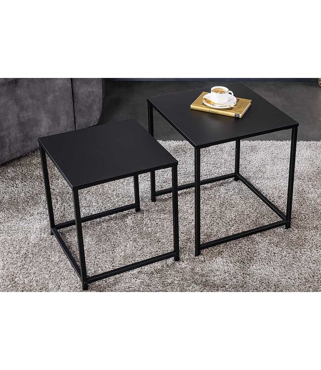Invicta Interior Set van 2 salontafels DURA STEEL 50 cm metaal zwarte bijzettafels modern design - 43326