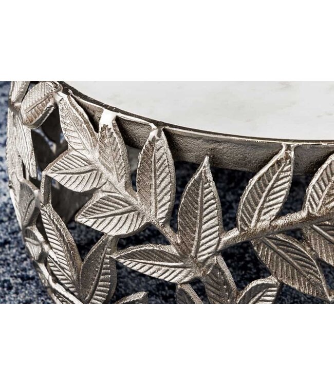 Invicta Interior Ronde set van 2 salontafels ABSTRACT LEAF 70cm Wit Zilver Marmer Metalen Blad Design - 43817